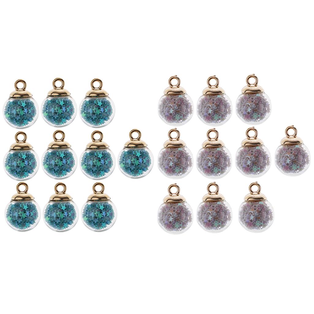 20Pcs 16mm Tiny Star Glass Ball Charm Pendant DIY Craft white +light blue
