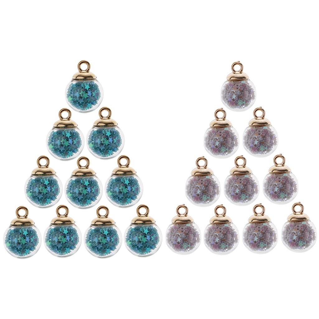20Pcs 16mm Tiny Star Glass Ball Charm Pendant DIY Craft white +light blue