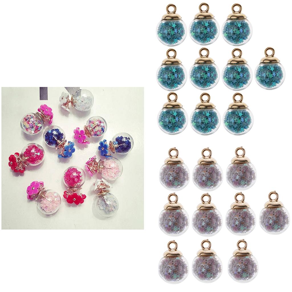 20Pcs 16mm Tiny Star Glass Ball Charm Pendant DIY Craft white +light blue