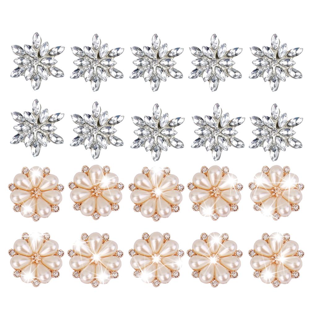 20x Flower Rhinestone Crystal Pearl Embellishment Buttons Flatback Jewelry