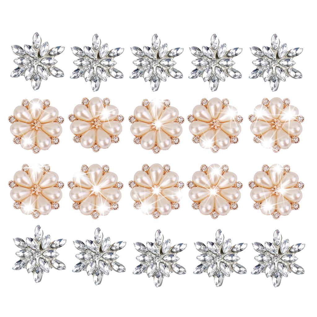 20x Flower Rhinestone Crystal Pearl Embellishment Buttons Flatback Jewelry