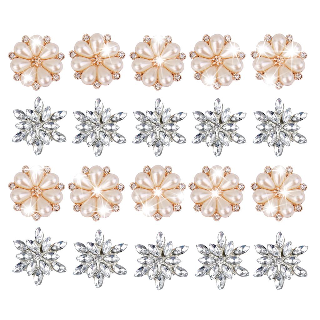 20x Flower Rhinestone Crystal Pearl Embellishment Buttons Flatback Jewelry