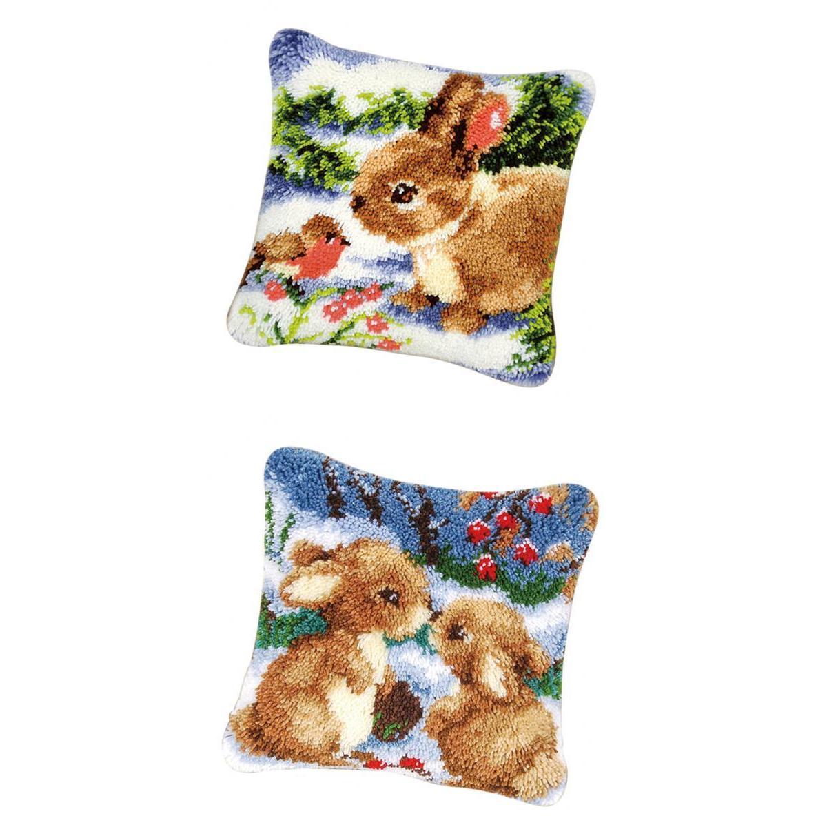 2 Set Rabbit Latch Hook Kits for DIY Pillow Cover Sofa Cushion Cover 43x43cm