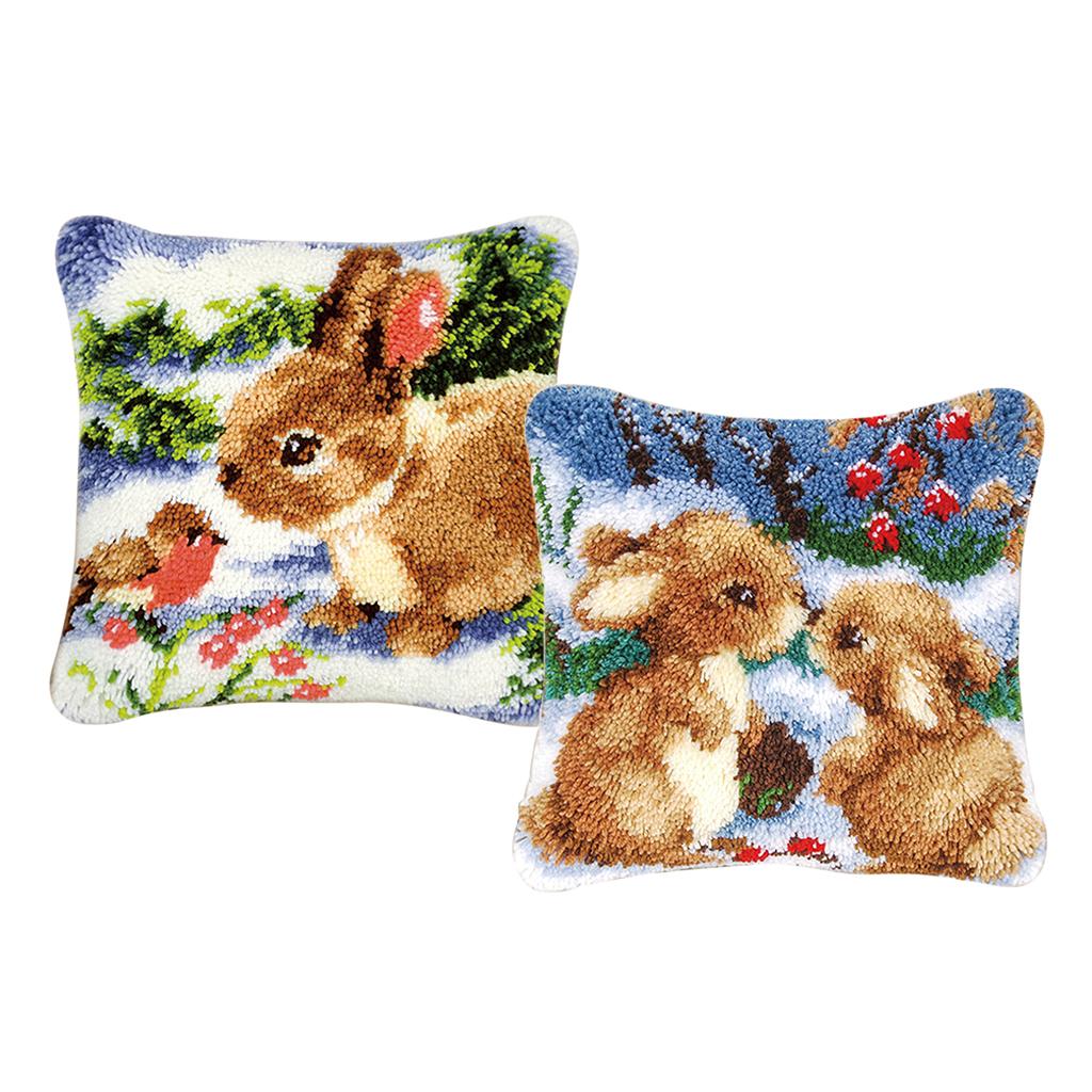 2 Set Rabbit Latch Hook Kits for DIY Pillow Cover Sofa Cushion Cover 43x43cm
