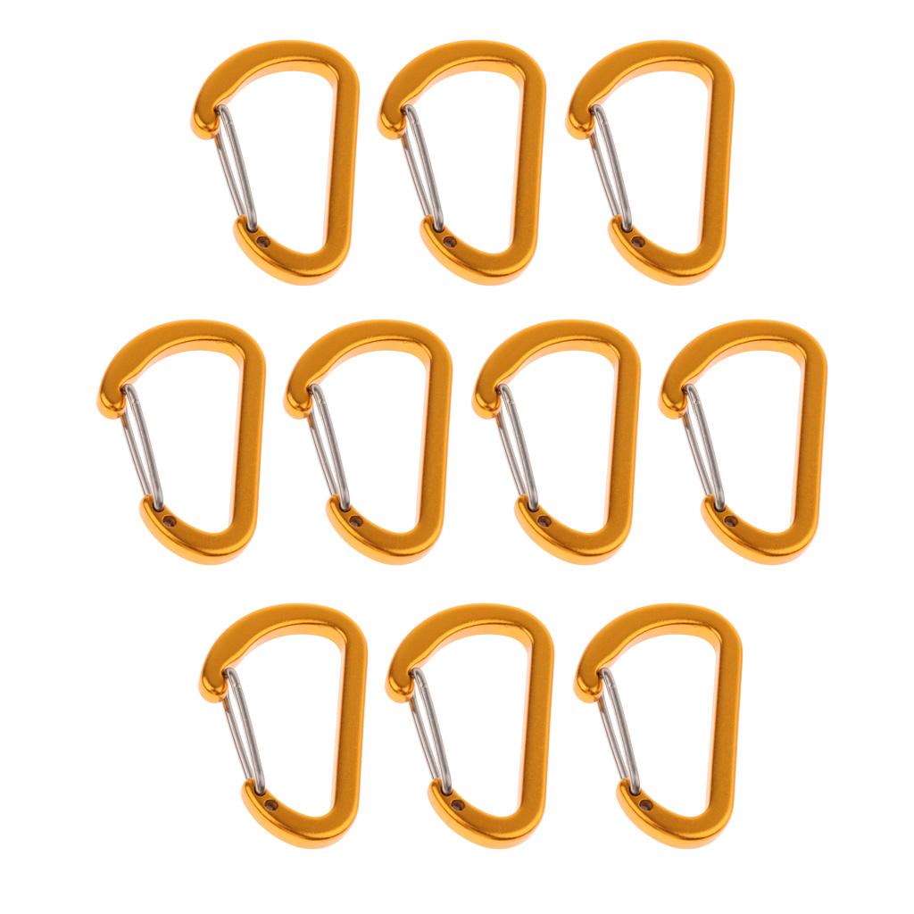 10Pcs Aluminum Alloy Carabiner Outdoor D Shape Quickdraw Sandblasted gold