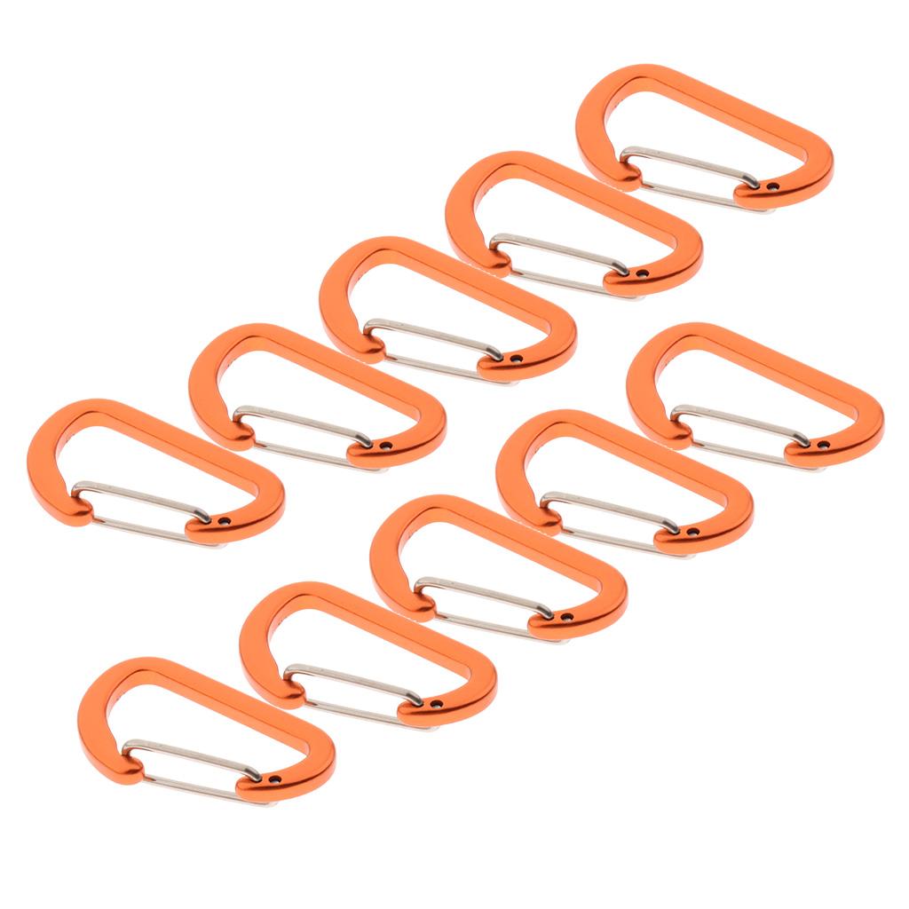 10Pcs Aluminum Alloy Carabiner Outdoor D Shape Quickdraw Sandblasted orange