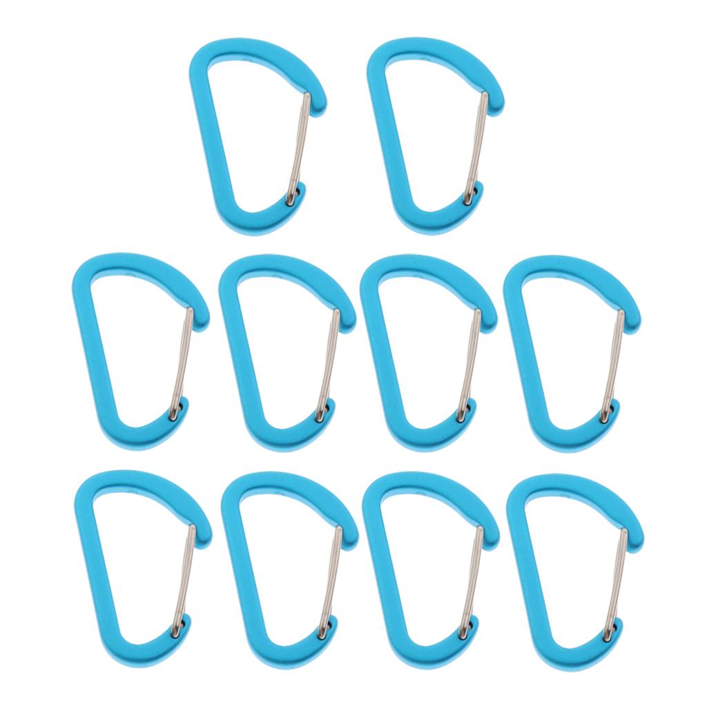 10Pcs Aluminum Alloy Carabiner Outdoor D Shape Quickdraw Frosted light blue