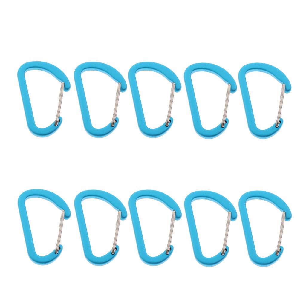 10Pcs Aluminum Alloy Carabiner Outdoor D Shape Quickdraw Frosted light blue