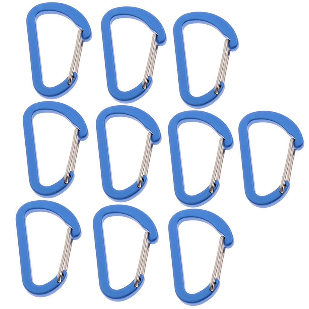 10Pcs Aluminum Alloy Carabiner Outdoor D Shape Quickdraw Frosted sky blue