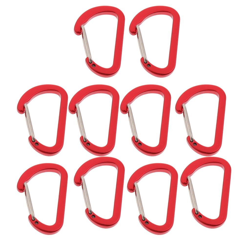 10Pcs Aluminum Alloy Carabiner Outdoor D Shape Quickdraw Frosted red