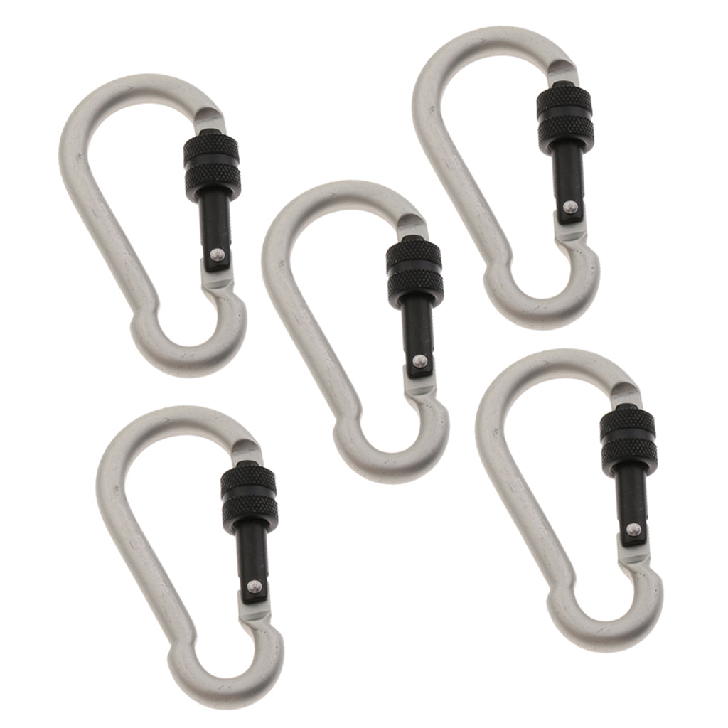 5Pcs Outdoor Aluminum Alloy Climbing Screw Lock Keychain Hook silver gray