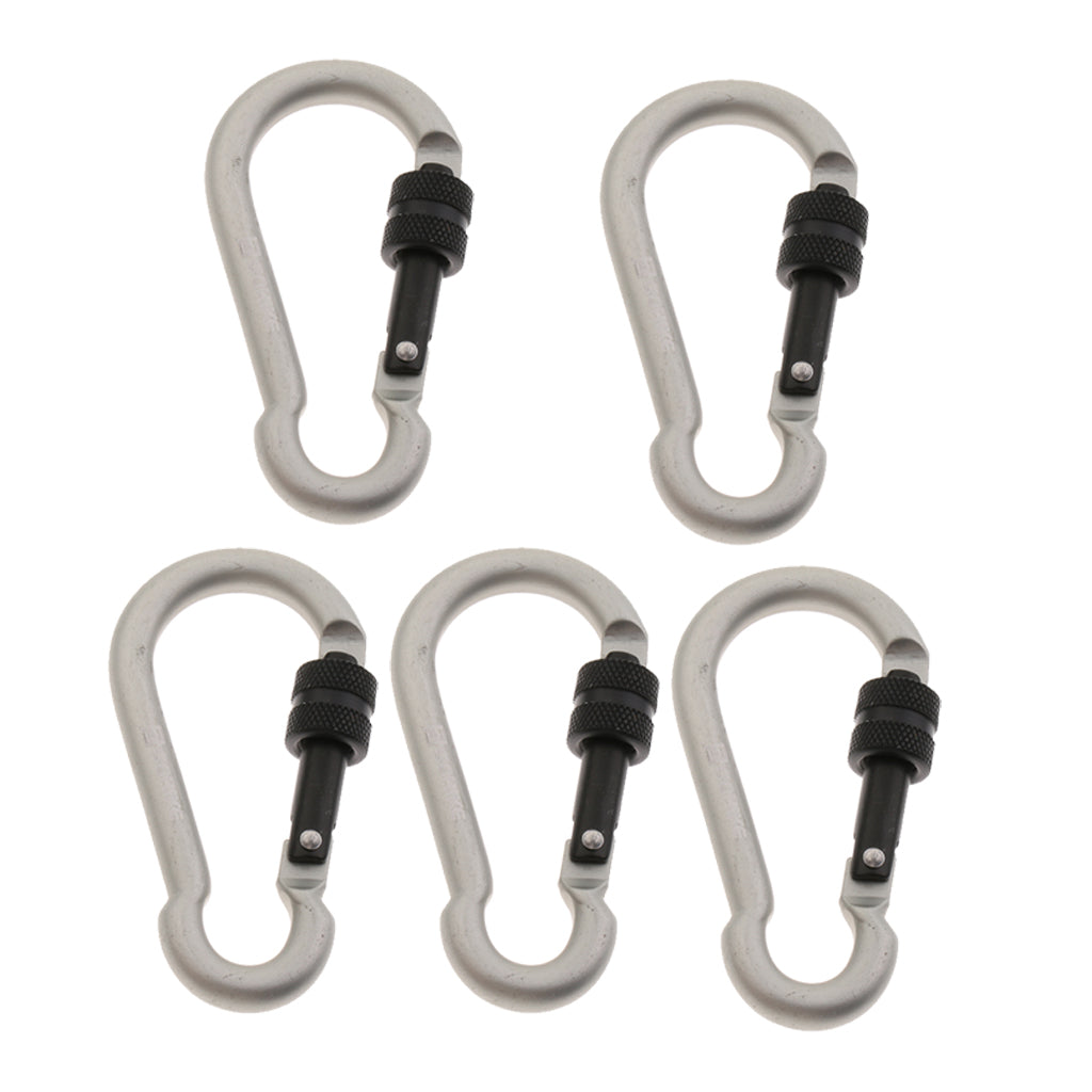5Pcs Outdoor Aluminum Alloy Climbing Screw Lock Keychain Hook silver gray