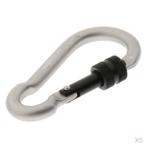 5Pcs Outdoor Aluminum Alloy Climbing Screw Lock Keychain Hook silver gray