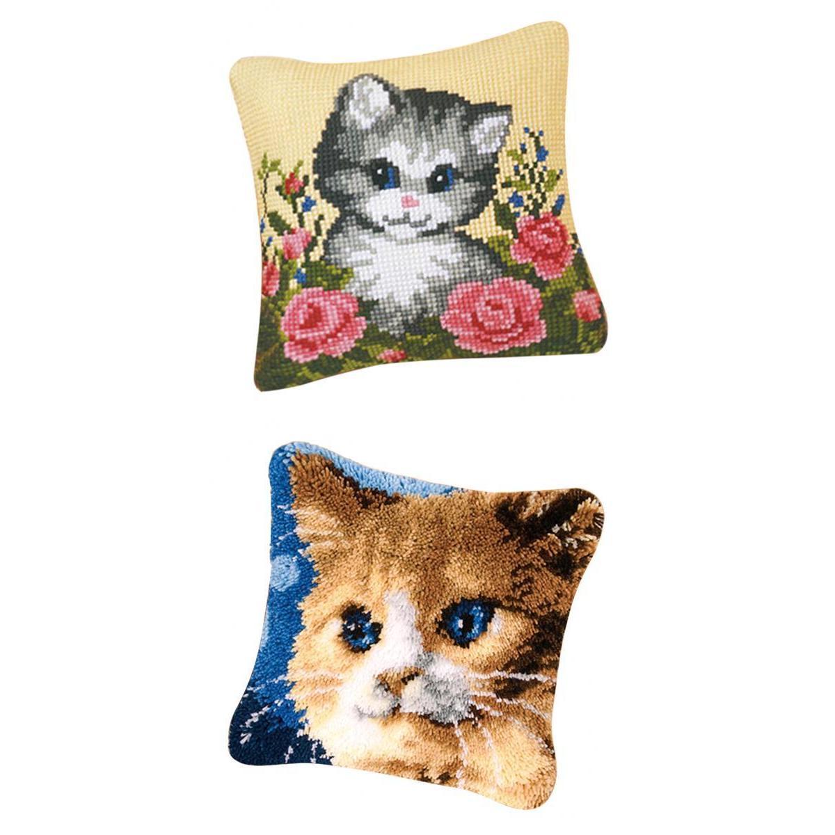 2 Set Cat Latch Hook Kits for DIY Pillow Cover Sofa Cushion Cover 43x43cm
