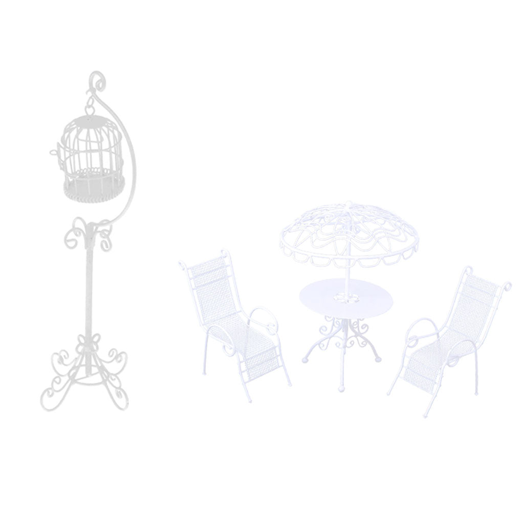 1/12 Dollhouse Miniature Metal Table Chairs Set with Birdcage Garden Decor