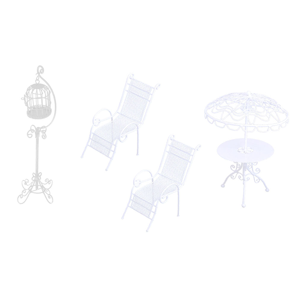 1/12 Dollhouse Miniature Metal Table Chairs Set with Birdcage Garden Decor