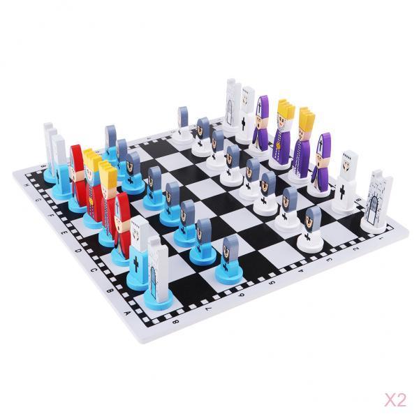 2x Wooden International Chess Game Chessman Checker Chess Pieces Gift Black