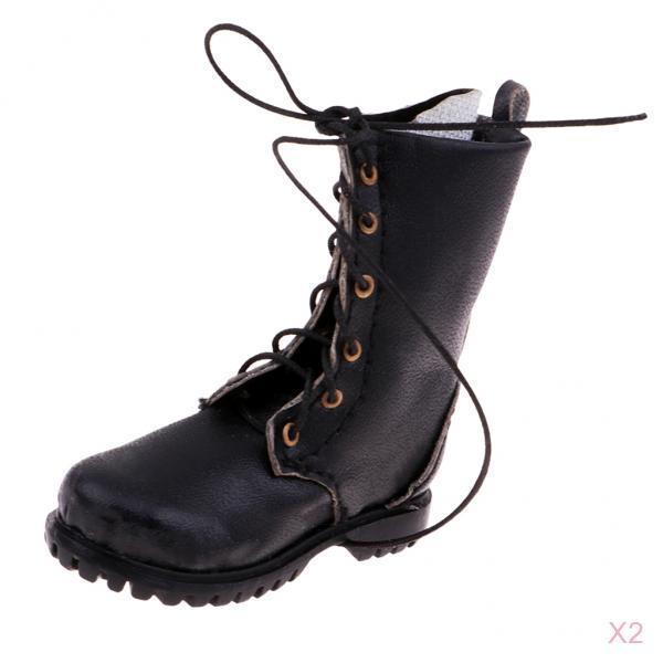 2pair 1/6 Scale Men Soldier Military Boots Shoes Action Figure Boots Black