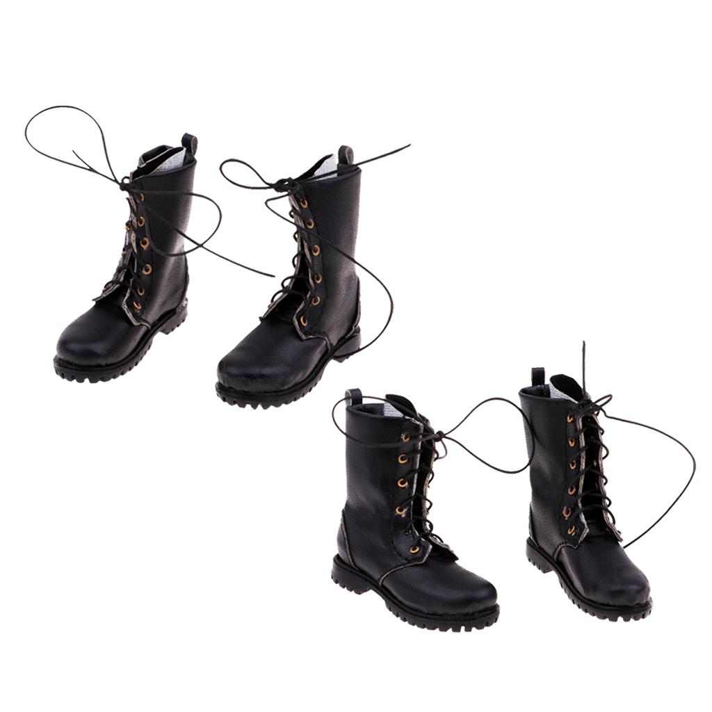 2pair 1/6 Scale Men Soldier Military Boots Shoes Action Figure Boots Black