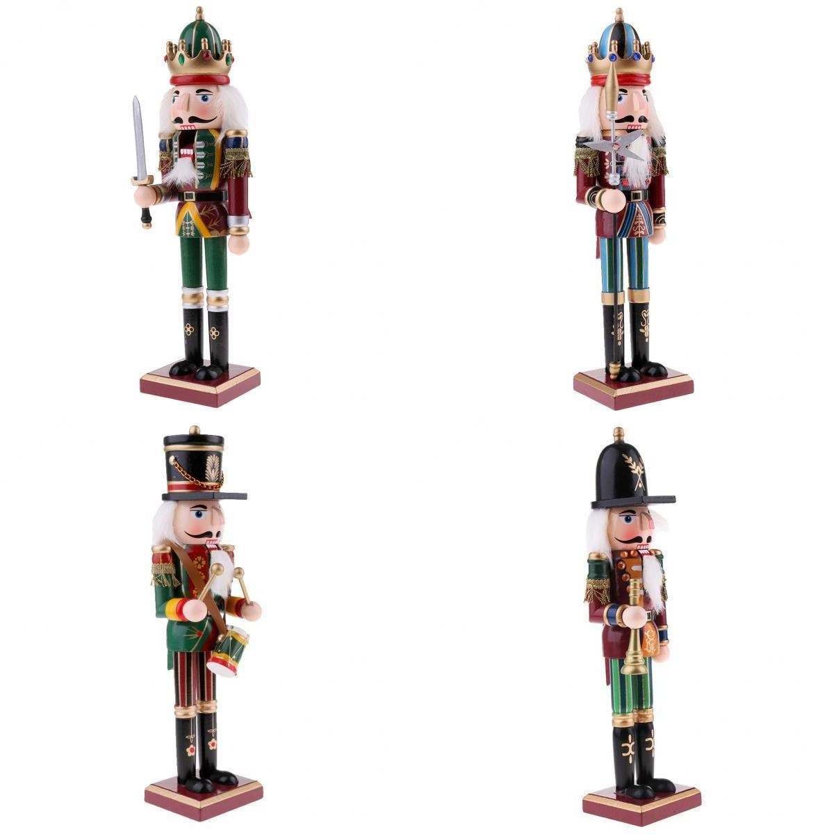4Pcs Wooden Nutcracker Solider Figures Model Puppet Doll Toy Home Decor