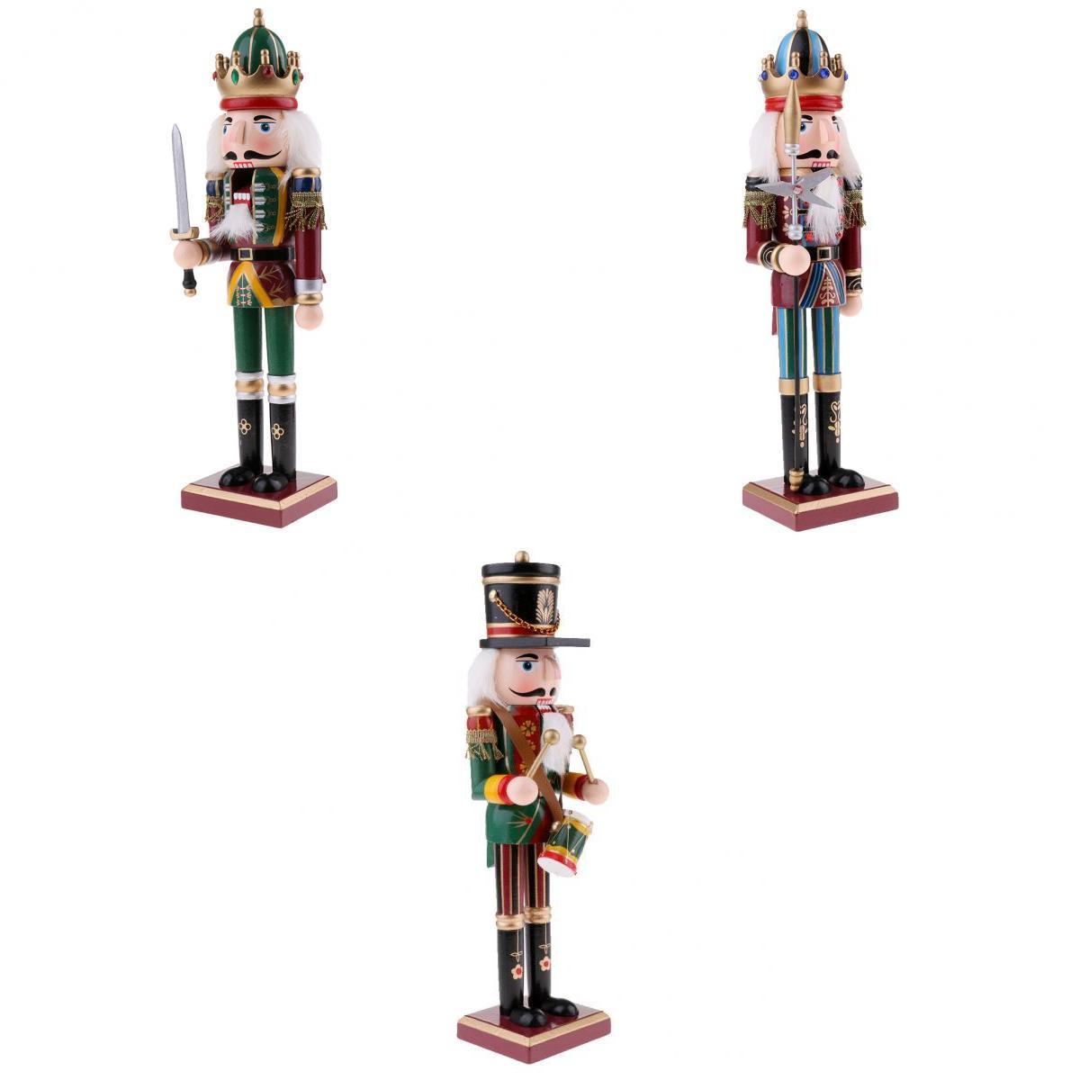3Pcs Wooden Nutcracker Solider Figures Model Puppet Doll Toy Home Decor