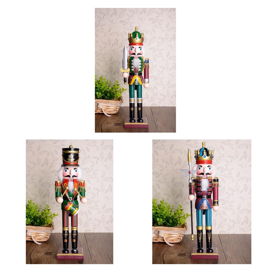 3Pcs Wooden Nutcracker Solider Figures Model Puppet Doll Toy Home Decor