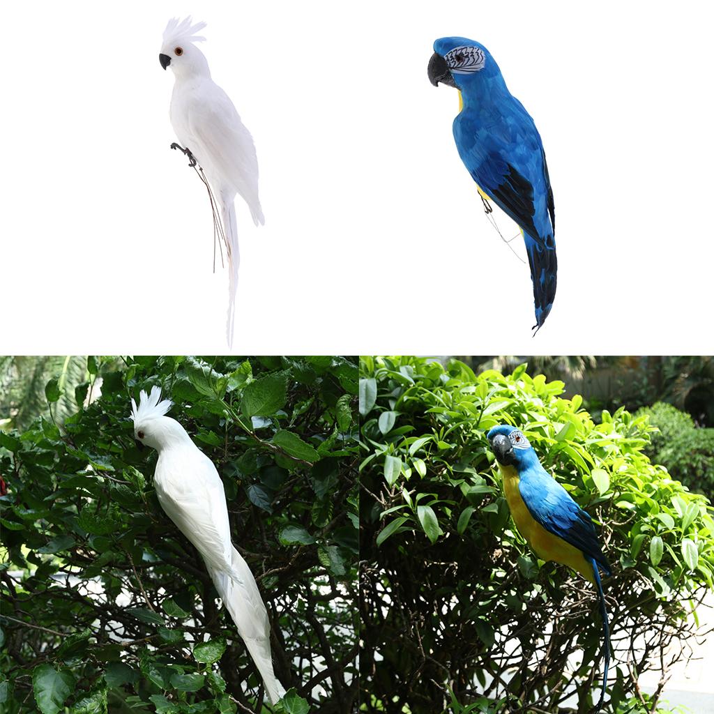 Bird Feather Realistic Home Garden Decor Ornament Parrot Bird White&Blue