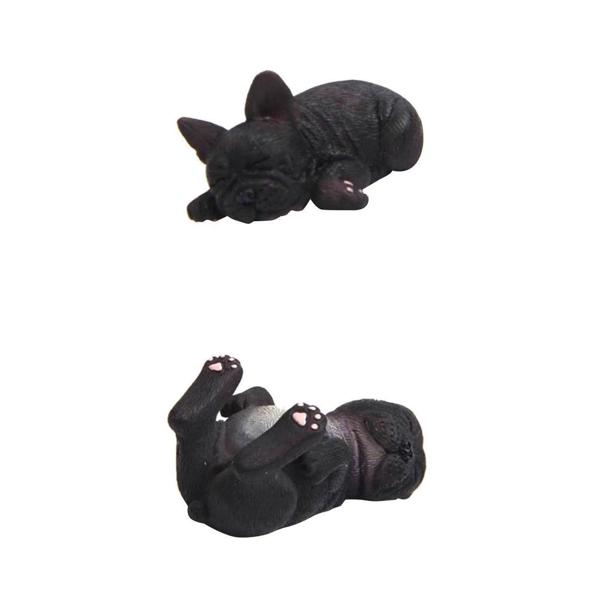 2pcs Sleeping Dog Statue Model Home Table Car Accessory Decorations Black