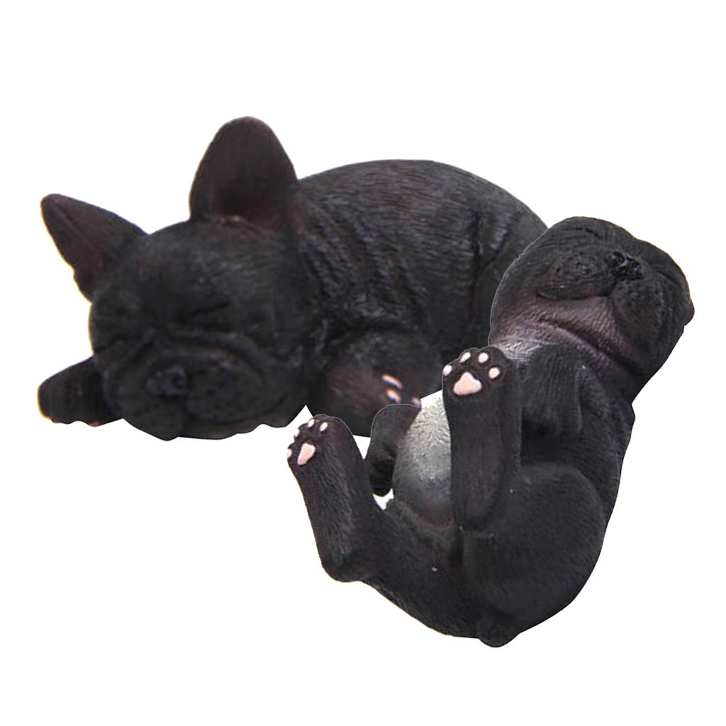 2pcs Sleeping Dog Statue Model Home Table Car Accessory Decorations Black