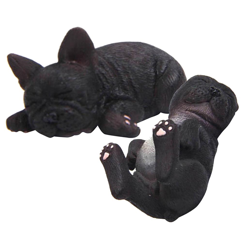 2pcs Sleeping Dog Statue Model Home Table Car Accessory Decorations Black
