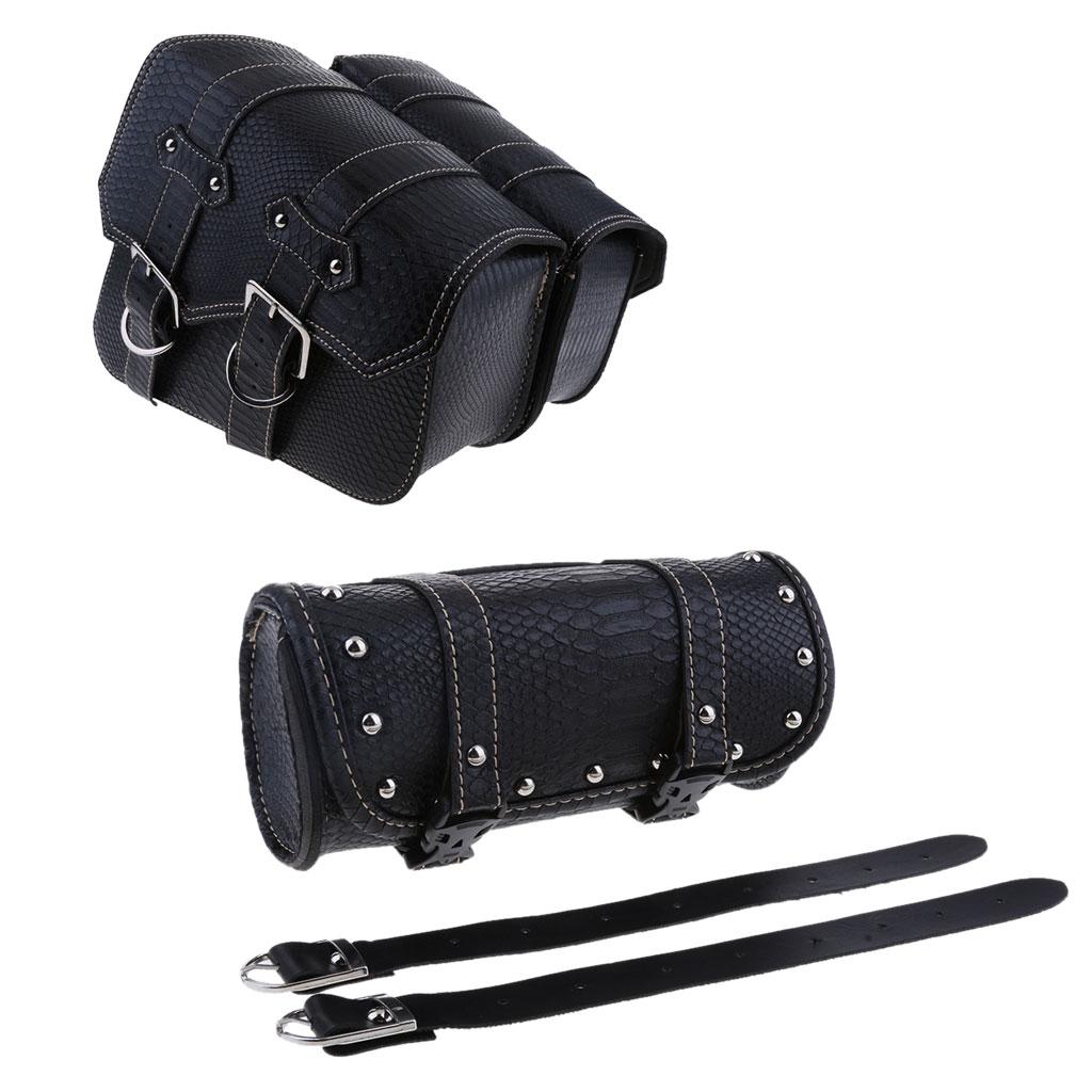 1 Pair Motorcycle Leather Swing Arm Pannier Saddle Bag & Riding Tool Bag