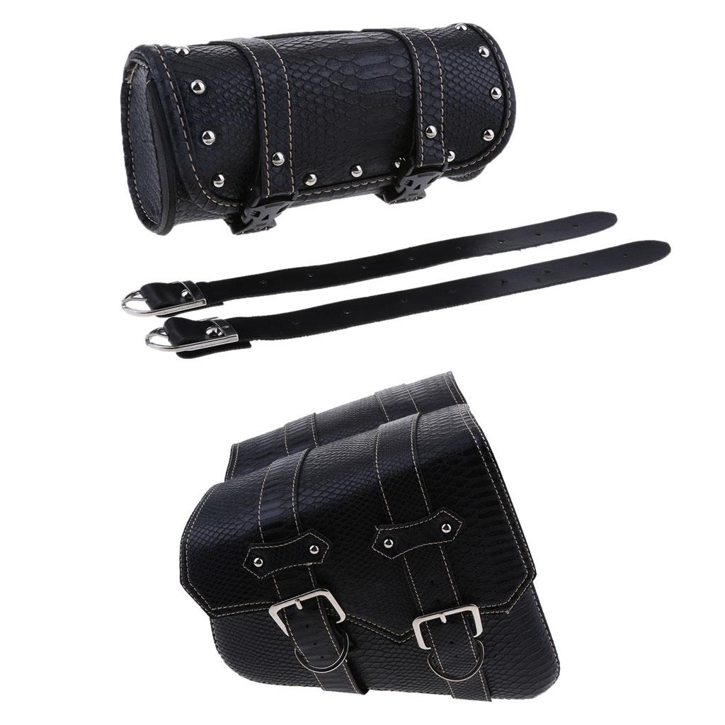 1 Pair Motorcycle Leather Swing Arm Pannier Saddle Bag & Riding Tool Bag