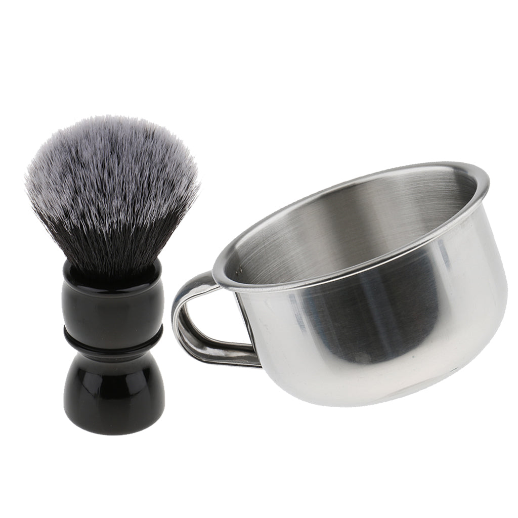 2 Pieces Men Barber Beard Grooming Shaving Brush Bowl Mug Cup Set Kit