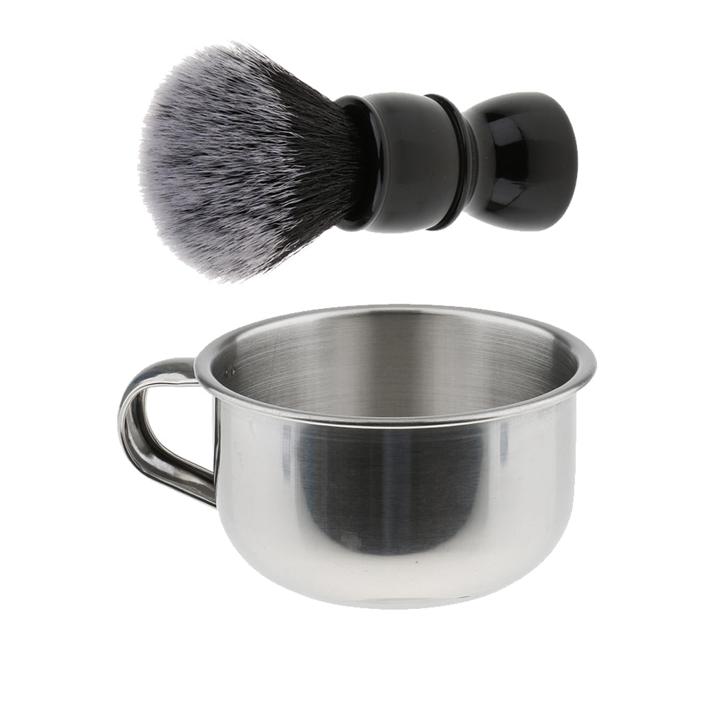 2 Pieces Men Barber Beard Grooming Shaving Brush Bowl Mug Cup Set Kit