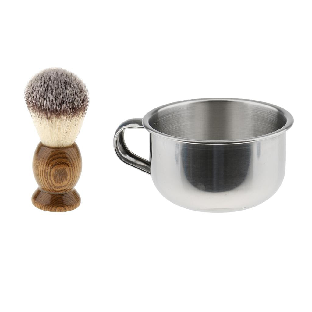 2 Pieces Men Barber Beard Grooming Moustache Shaving Brush Bowl Mug Cup Set