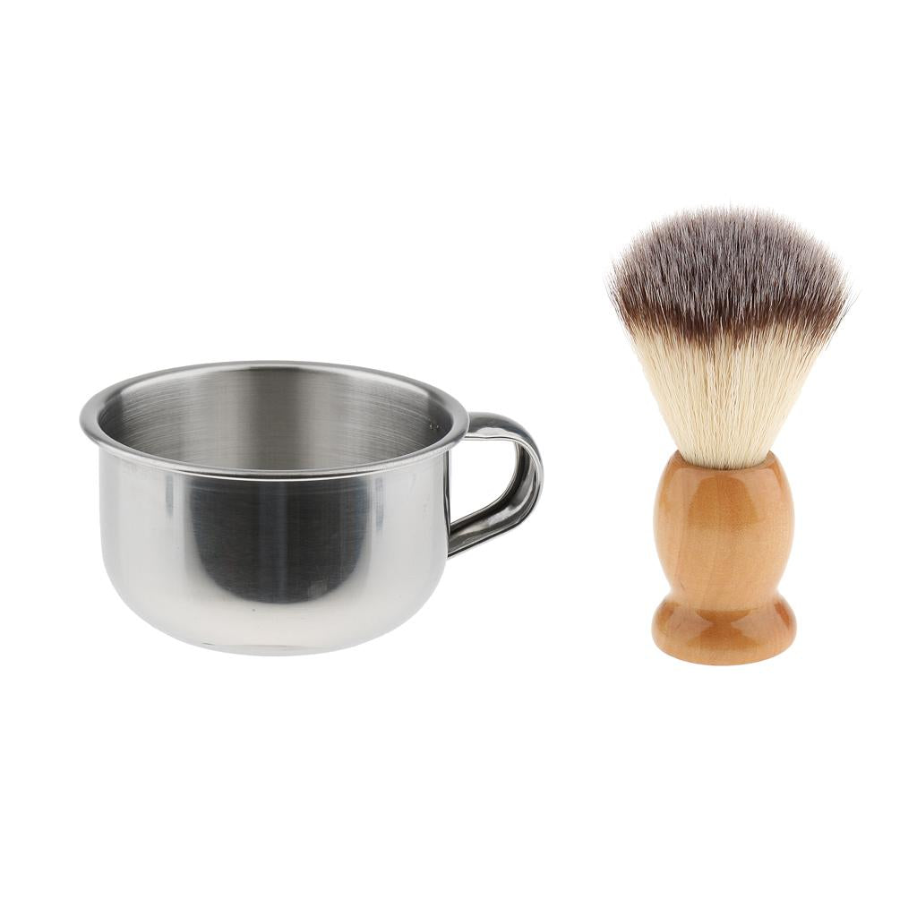 2pcs Men Beard Grooming Moustache Wood Shaving Brush Bowl Mug Cup Set