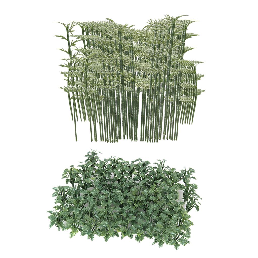 100x Bamboo Trees+50x Ground Cover Grass Model Layout for Diorama Landscape
