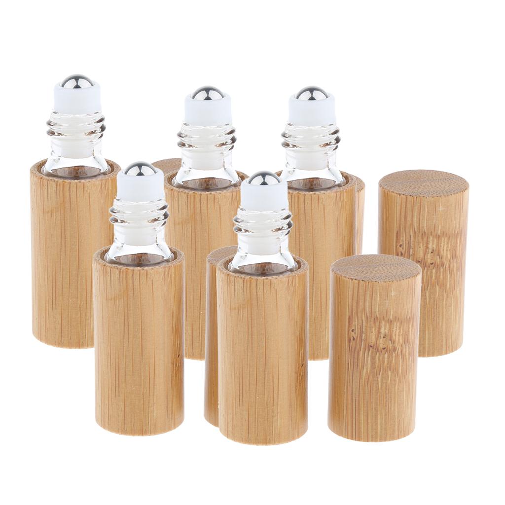 5 Pieces Natural Bamboo Refillable Empty Essential Oil Makeup Roll on Bottle