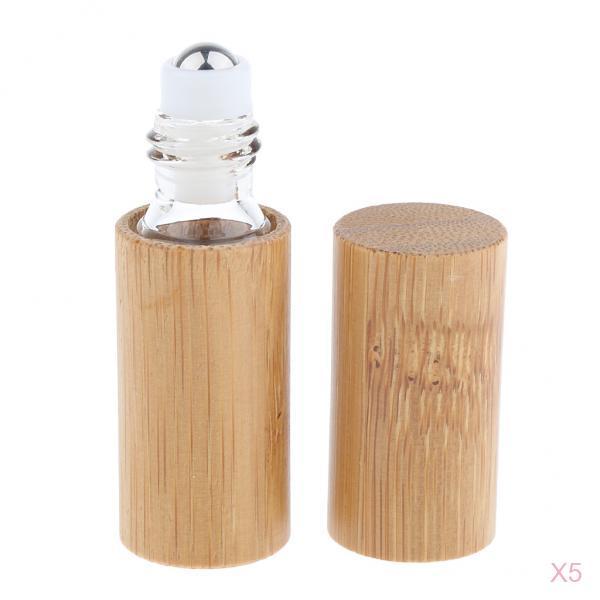 5 Pieces Natural Bamboo Refillable Empty Essential Oil Makeup Roll on Bottle