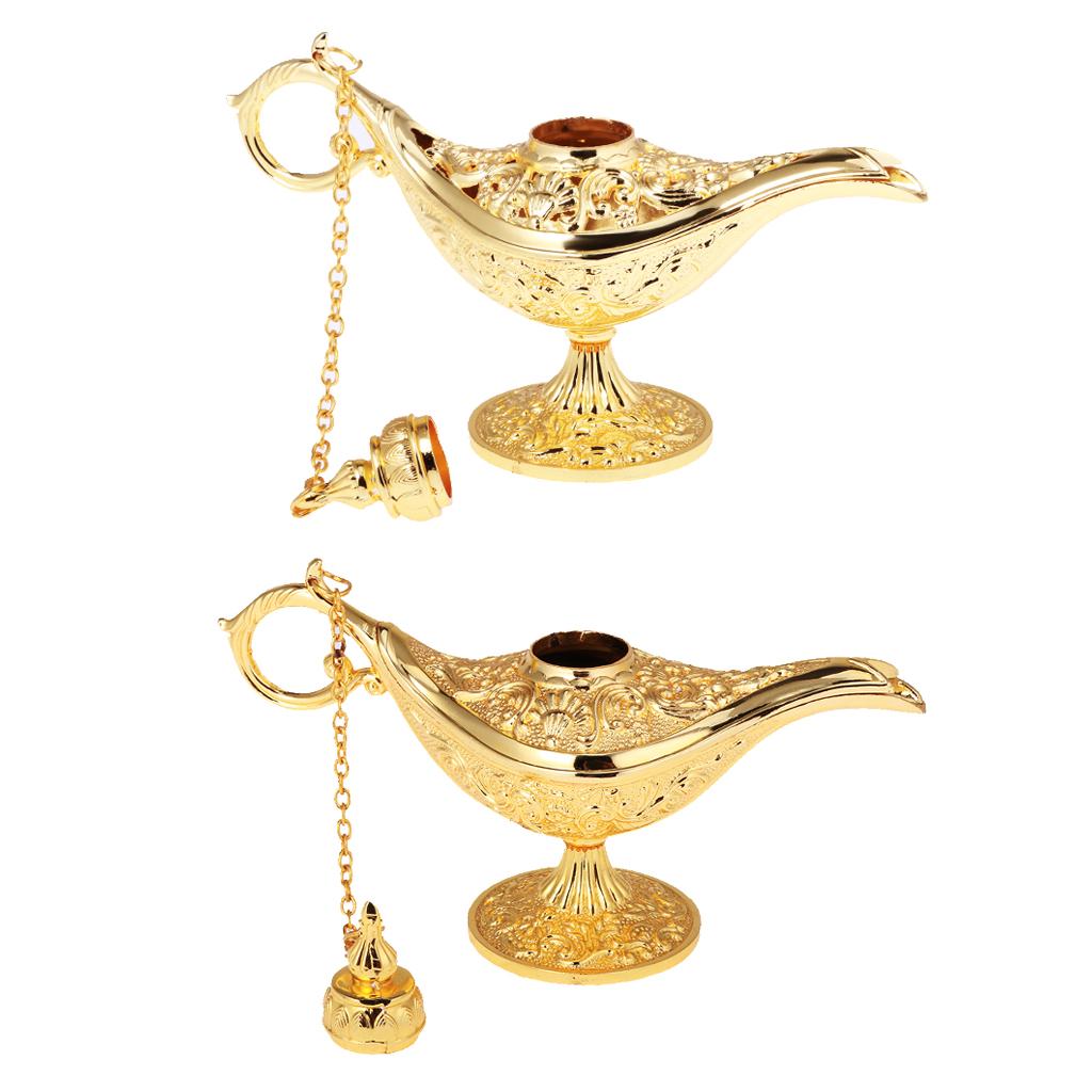 2pcs Gold Magic Genie Light OiL Lamp Pot Mini Legend Light Stunning Decor