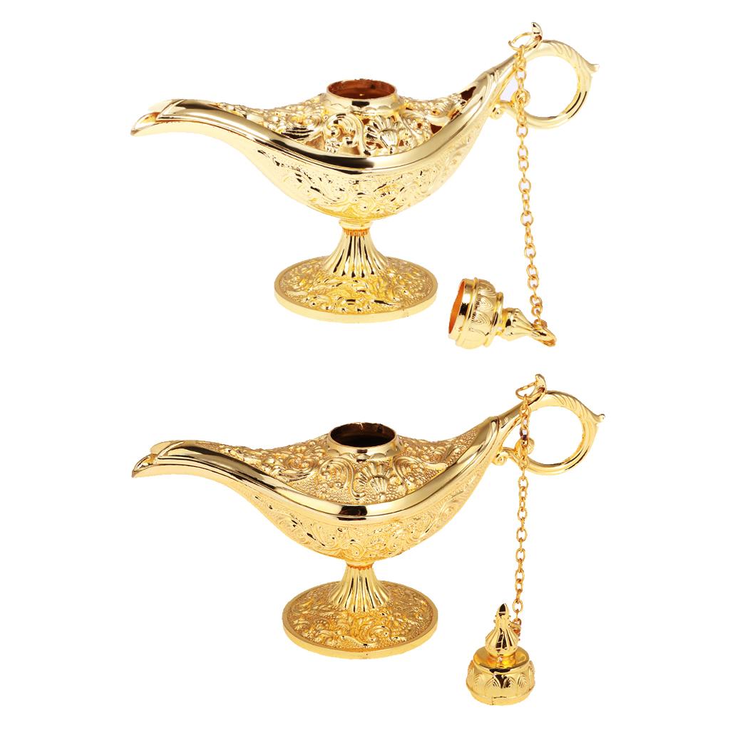 2pcs Gold Magic Genie Light OiL Lamp Pot Mini Legend Light Stunning Decor