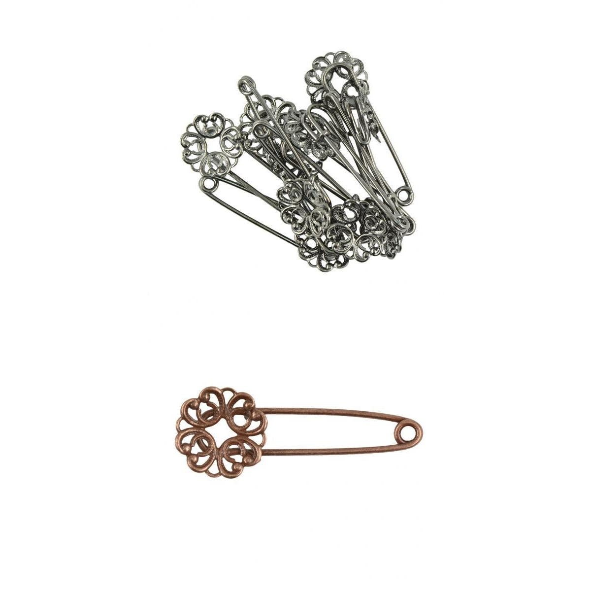 20pcs Filigree Flower Safety Pins DIY Craft Garment Accessories Brooch Pins