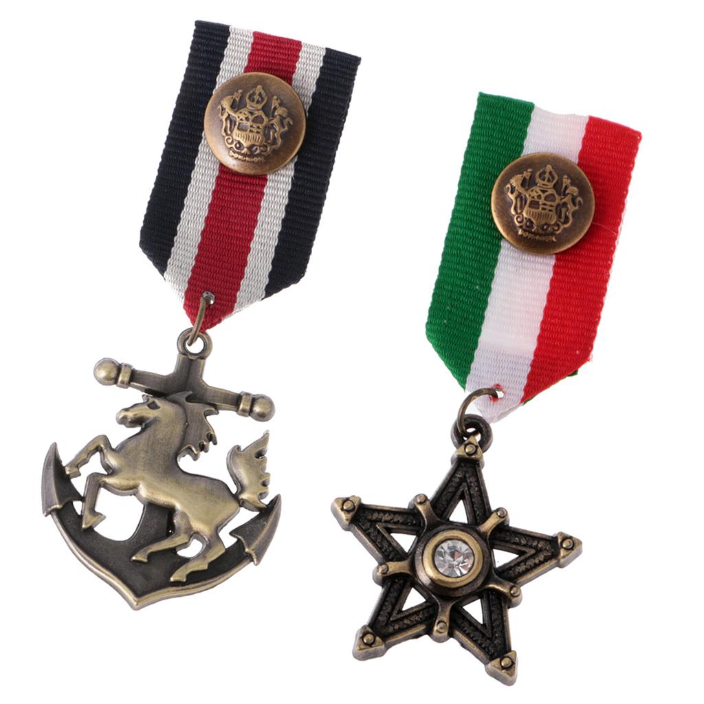 2 Pieces Vintage Men's Star Medal Badge Clothing Costume Navy Brooch Pin