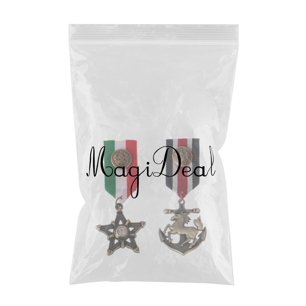 2 Pieces Vintage Men's Star Medal Badge Clothing Costume Navy Brooch Pin