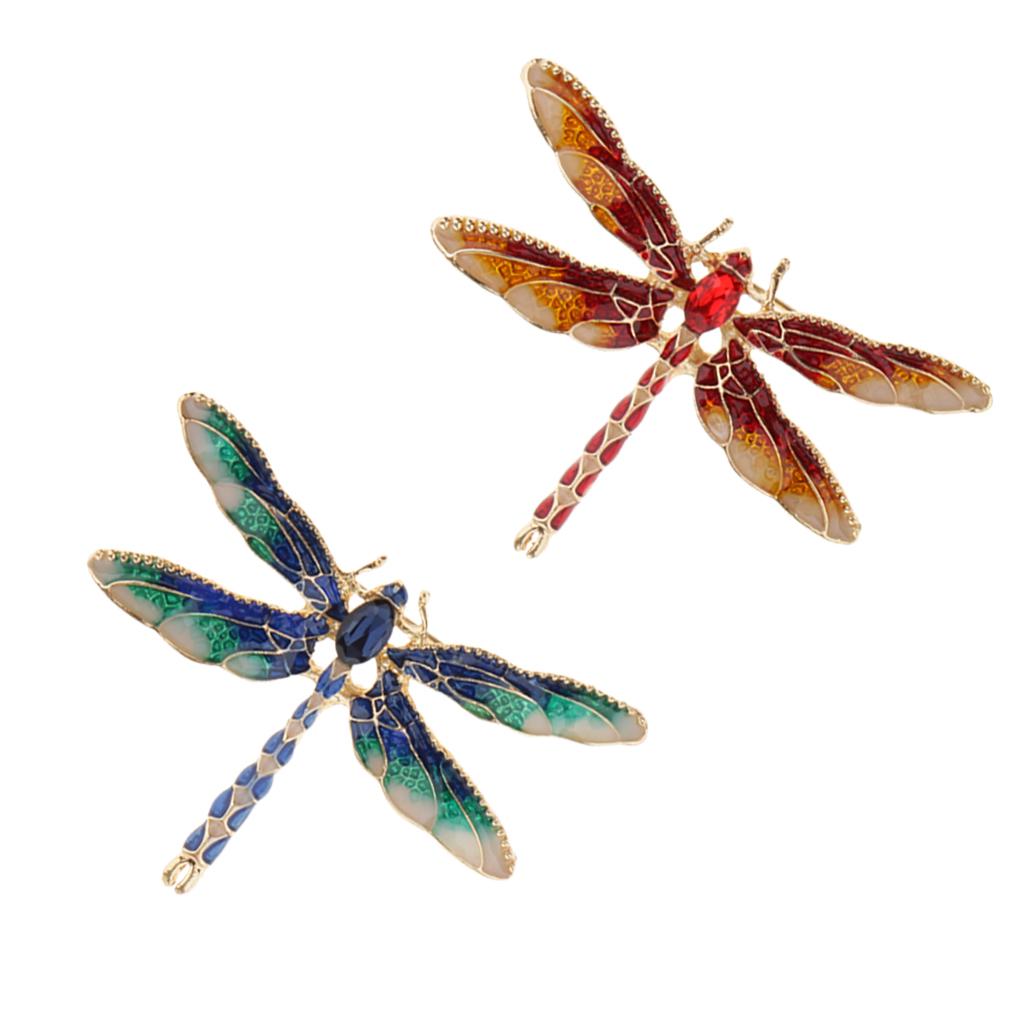2 Pieces Vintage Enamel Dragonfly Animal Pin Brooches Women Jewelry Gifts