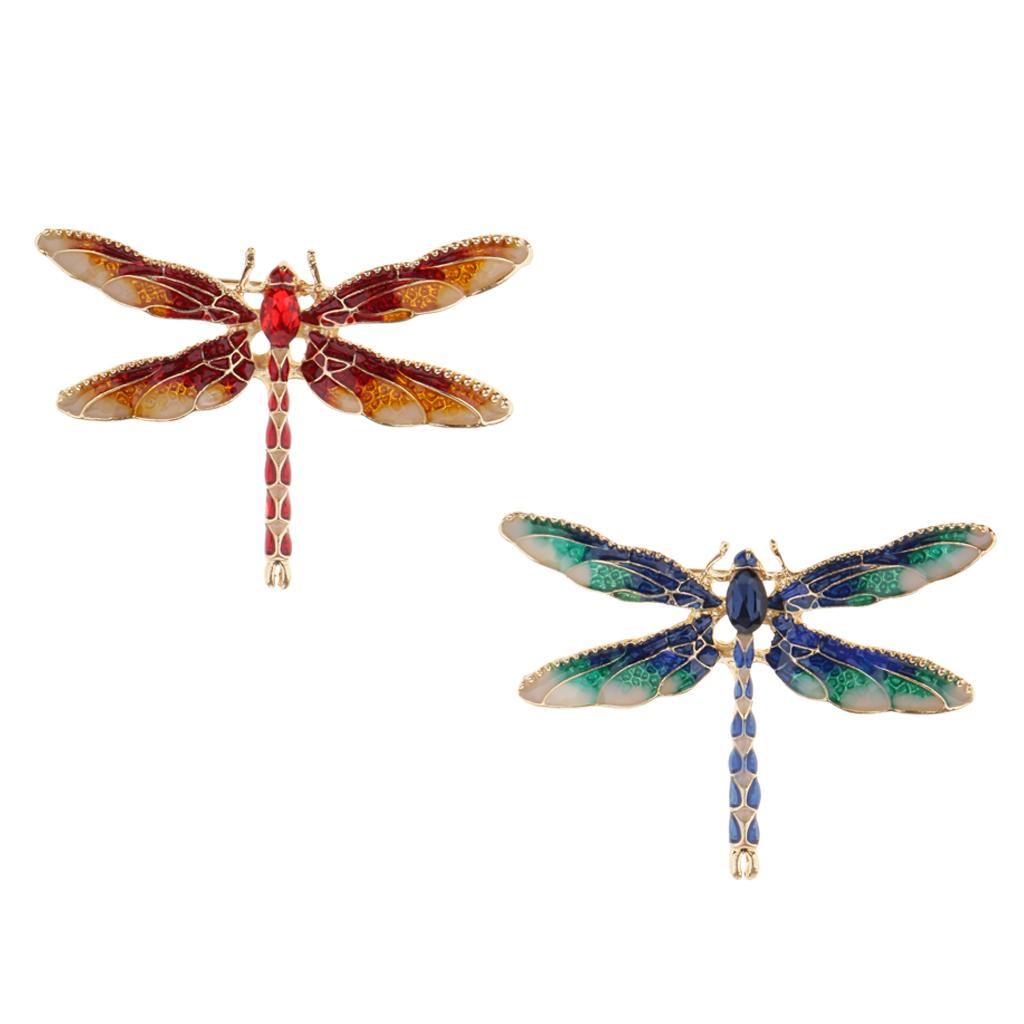 2 Pieces Vintage Enamel Dragonfly Animal Pin Brooches Women Jewelry Gifts