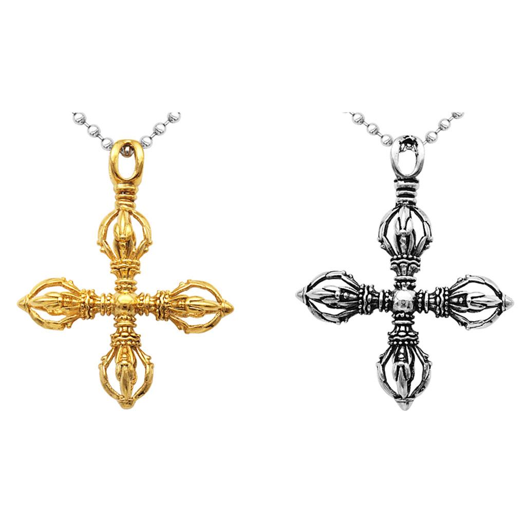 2pcs Unisex Vintage Vajra Pestle Cross Necklace Pendant Ball Beads Chain
