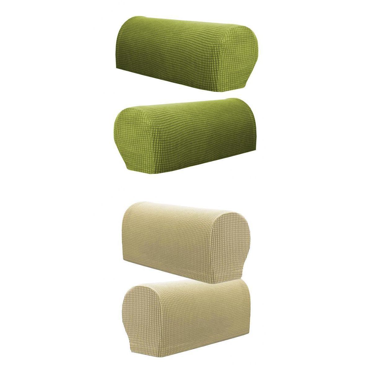 2 Pair(Beige &Green) Sofa Armrest Covers Armchair Slipcovers Protector
