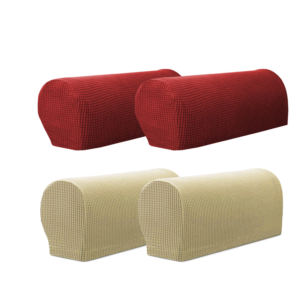 2 Pair(Beige &Red) Sofa Armrest Covers Armchair Slipcovers Protector