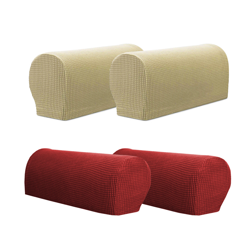 2 Pair(Beige &Red) Sofa Armrest Covers Armchair Slipcovers Protector